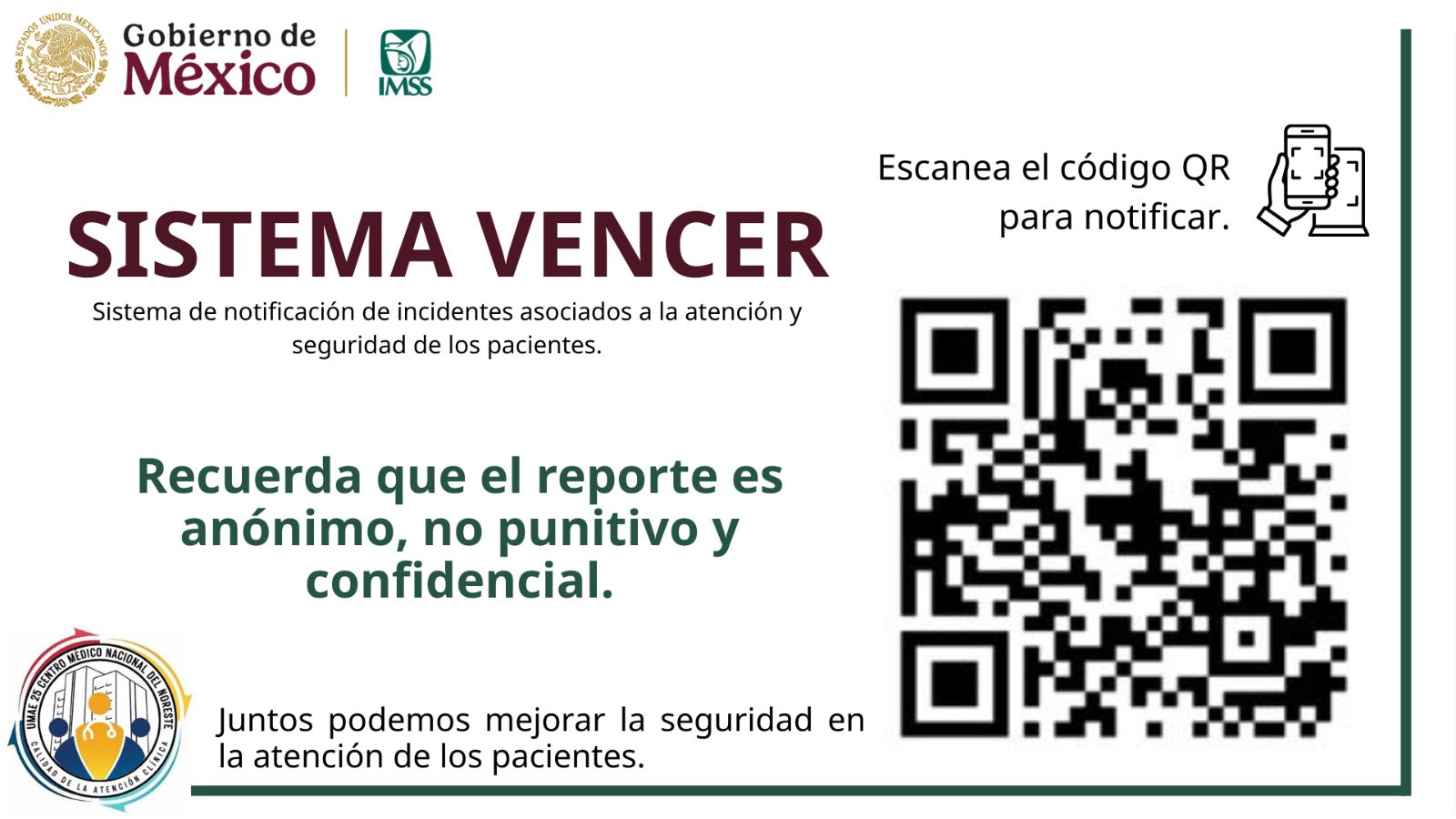 Sistema VENCER: escanea el código QR o da clic en la imagen para notificar un evento